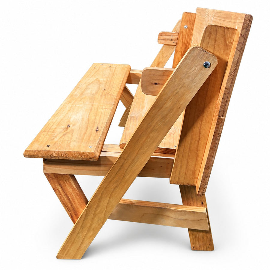 Mesa plegable Praktico en modo banca, perfil