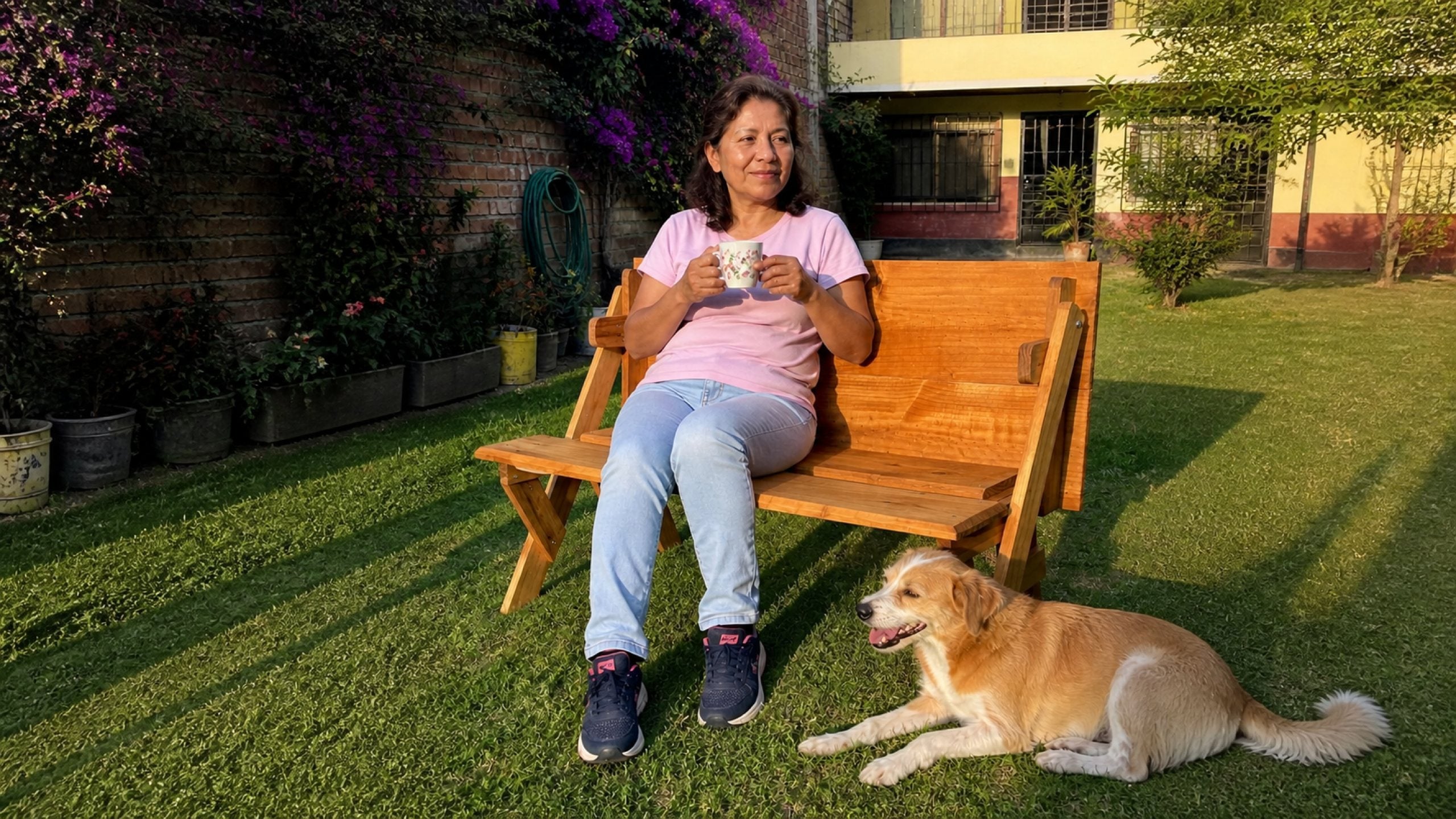 Modo banca, en el jardín