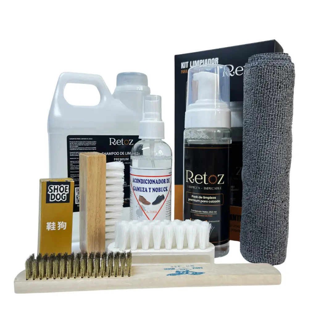 Kit de Limpieza para Todo Tipo de calzados (Cuero y Gamuza) + 1 Litro de Shampoo Premium